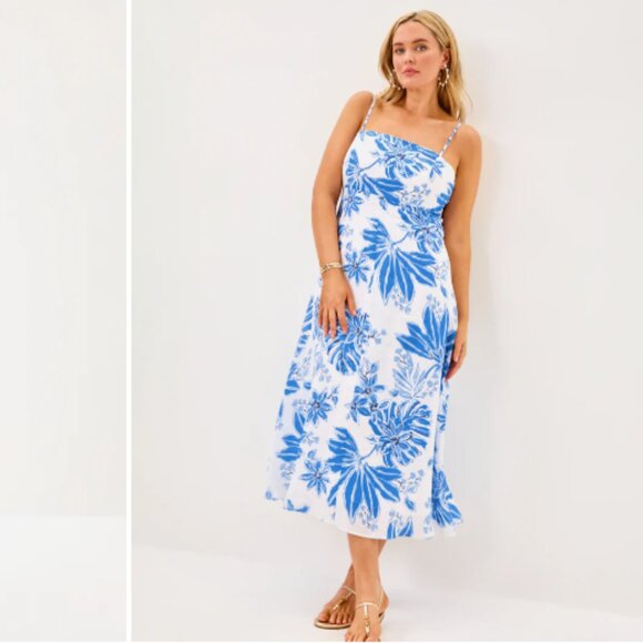 NWT $258 Lilly Pulitzer Women's Jorgian Linen Midi Resort White Jet Set Jungle 4 - Picture 4 of 4